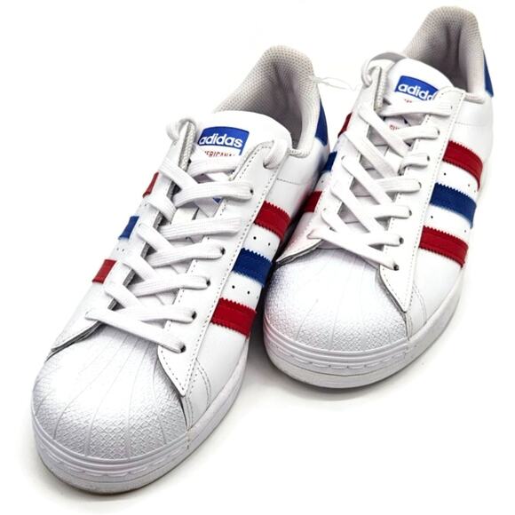 Adidas Superstar White Red Blue Stripe Shoes Ladies Size 9 Shell Toe AC7162 - Picture 3 of 16